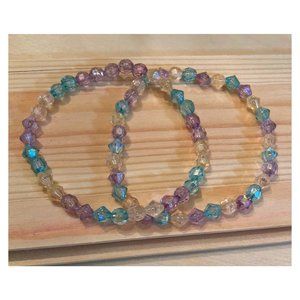 Handmade Pastel Bracelets With Clear, Blue, and Purple Beads